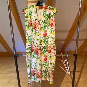 Alexia Admor scuba midi sheath cap sleeve v neck stand collar back zip XL